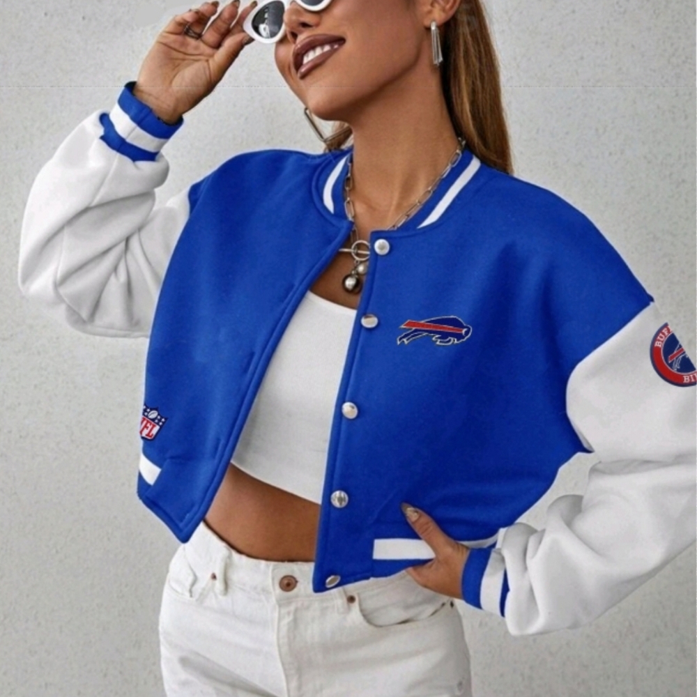 NEW cropped Buffalo Bill logo patch varsity jacket bomber jacket